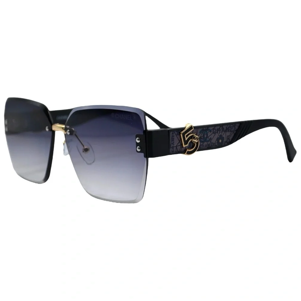 Chanel Women’s Rimless Sunglasses | Black/Purple Frame | Gray Gradient Lens - Picture 9 of 12